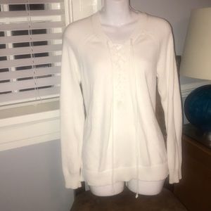 White sweater with tie up in the front